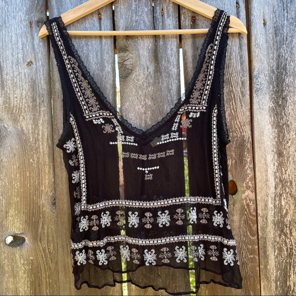 Ecote sheer black top with knit detail, S